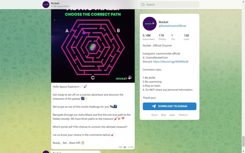 rocket casino telegram