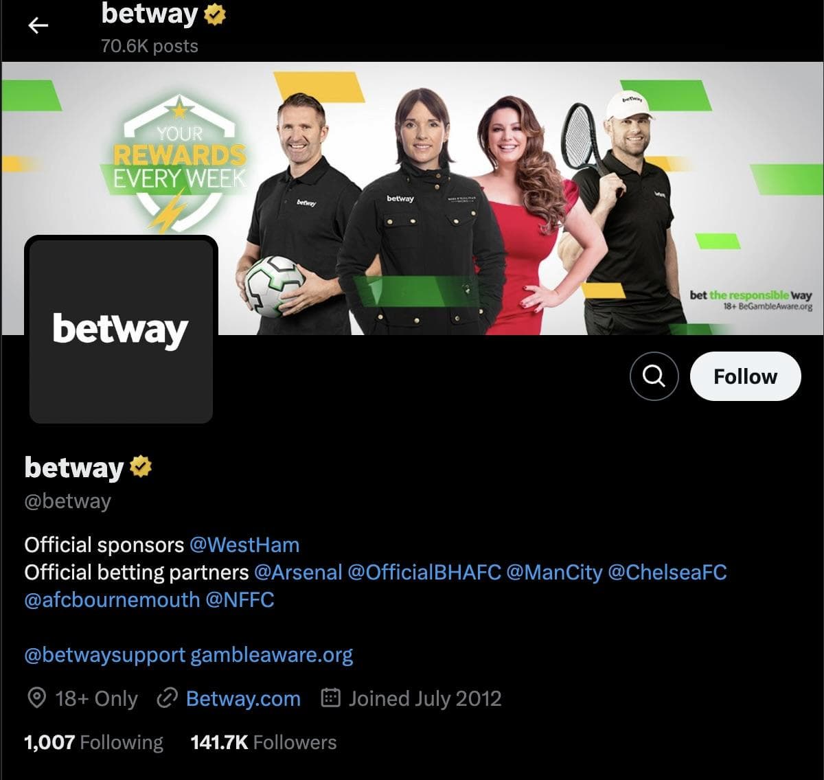 betway casino socials