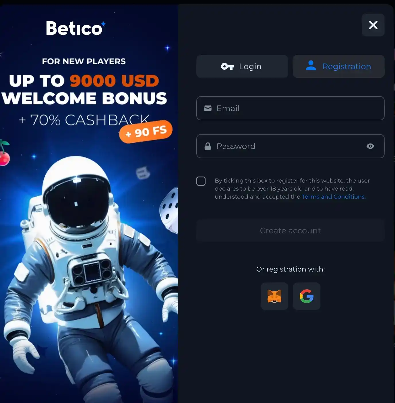 betico casino registration