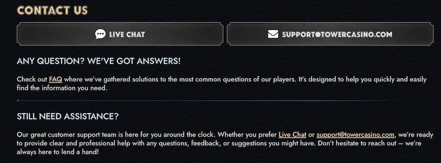 tower casino support